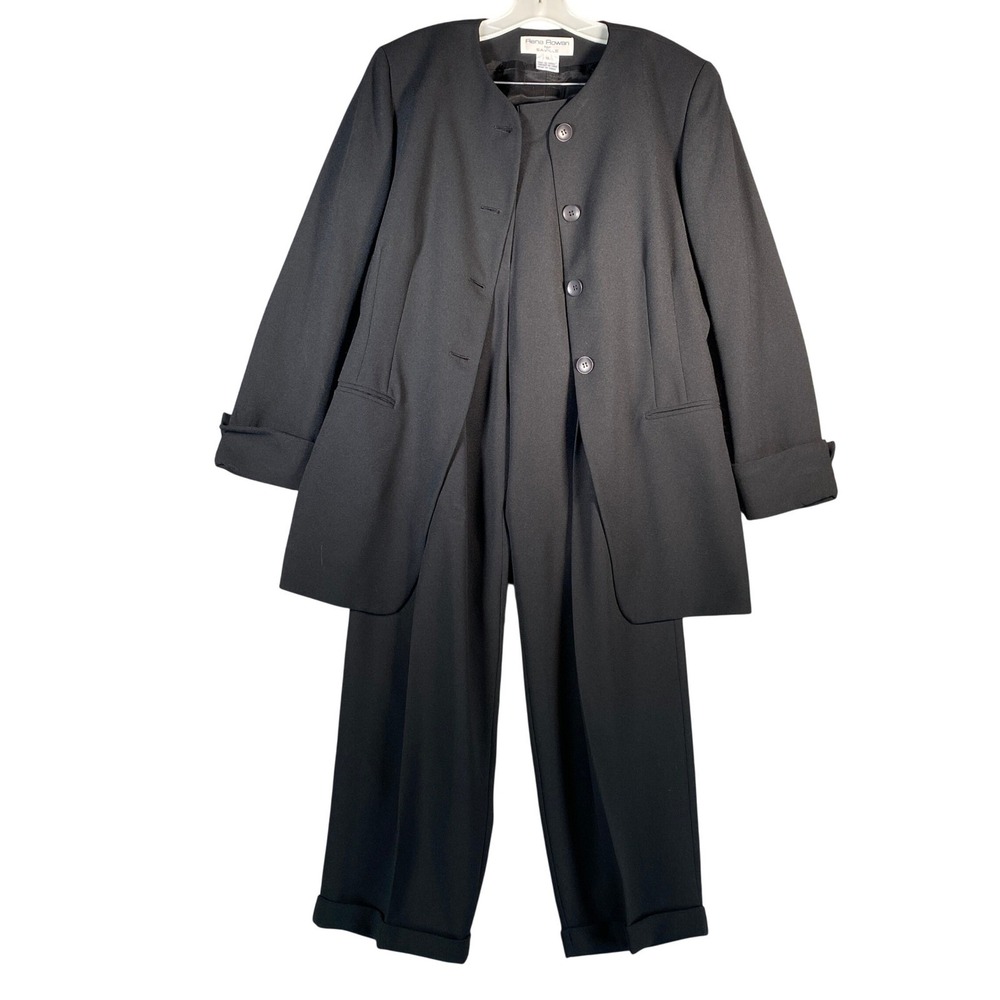 Vintage Rena Rowan for Saville Career Pant Suit Sz 12 Black Blazer Trousers Set